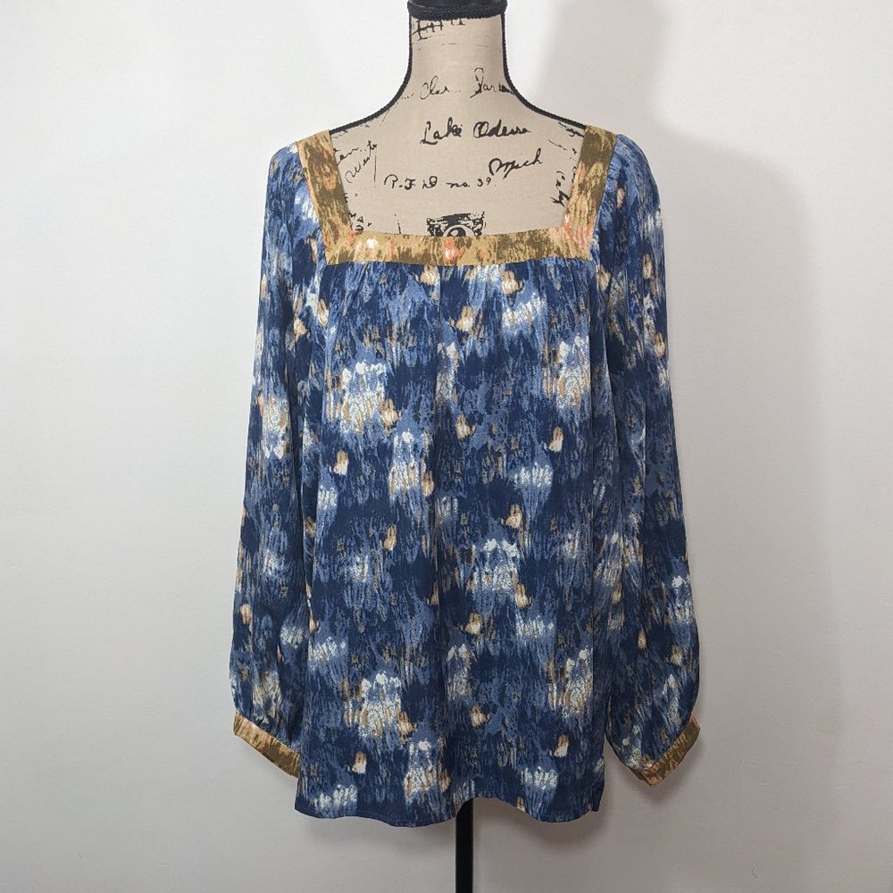 NWT Weekend Susan Betro Long Sleeve Tunic Top Blouse Blue Plus Size 1X